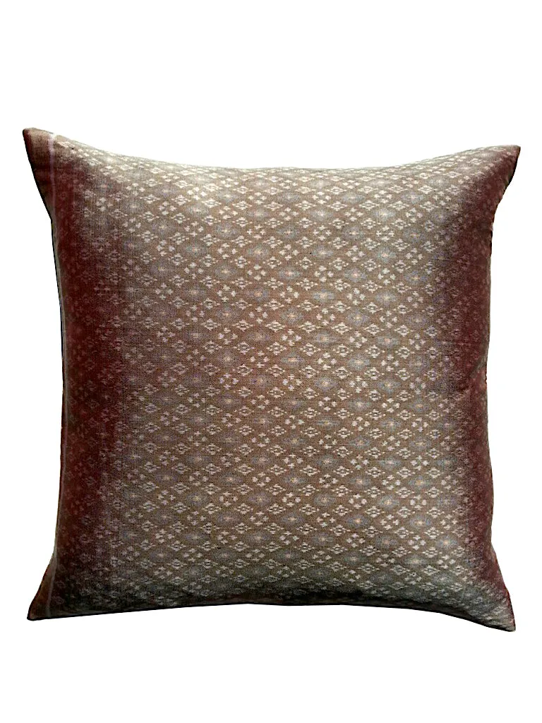 Cambodian Silk Ikat Pillow Chocolate Blue Charcoal